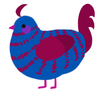 Belinda, a ultramarine and maroon chicken with a bar pattern