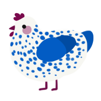 A white and ultramarine chicken with a speckle pattern
