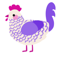A cream and blurple chicken with a lace pattern