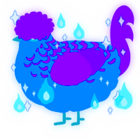 A sapphire and violet chicken with a half-lace pattern