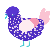 A indigo and rose chicken with a speckle pattern