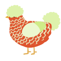 A vermilion and apple chicken with a lace pattern
