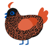 A black and vermilion chicken with a double-lace pattern