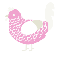 A pink and white chicken with a lace pattern
