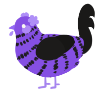 A blurple and sable chicken with a bar pattern