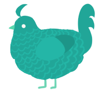 A turquoise chicken with a lace pattern
