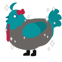 A grey and teal chicken with a head pattern