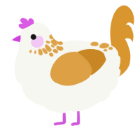 Milo, a white and orange chicken with a neck-speckle pattern