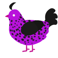 A amethyst and sable chicken with a speckle pattern