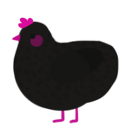 A sable and black chicken with a speckle pattern