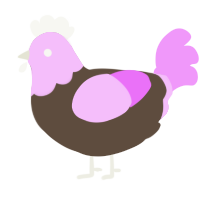 strange turd, a bark and lavender chicken with a head pattern