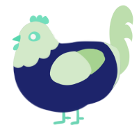 Sam, a navy and gluppy chicken with a head pattern