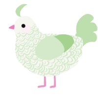 A white and gluppy chicken with a double-lace pattern