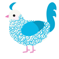 Commandment, a white and cerulean chicken with a double-lace pattern