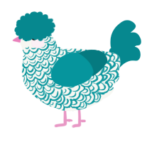 A white and teal chicken with a double-lace pattern