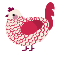 apple core, a cream and crimson chicken with a lace pattern