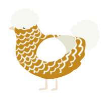 A ochre and white chicken with a lace pattern