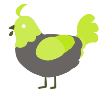 A grey and lime chicken with a head pattern