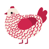 Ira, a cream and crimson chicken with a lace pattern