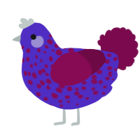 Catalina, a indigo and wine chicken with a speckle pattern