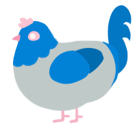 A silver and sapphire chicken with a head pattern