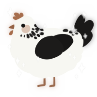 Cookies N Cream, a white and sable chicken with a neck-speckle pattern