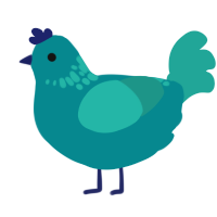 A teal and turquoise chicken with a neck-speckle pattern