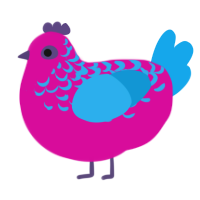 A fuchsia and sky chicken with a half-lace pattern
