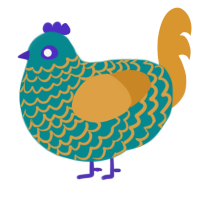 Jericho Pond, a teal and orange chicken with a lace pattern