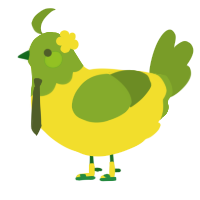 chiquita, a yellow and chartreuse chicken with a head pattern