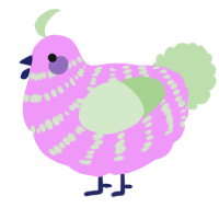 Lavender, a lavender and gluppy chicken with a bar pattern
