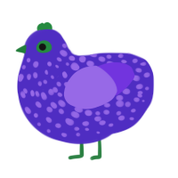 Grimace, a indigo and blurple chicken with a speckle pattern