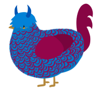 青鬼, a sapphire and maroon chicken with a double-lace pattern
