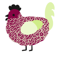 A maroon and apple chicken with a double-lace pattern