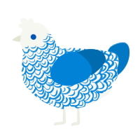 Slip, a white and sapphire chicken with a double-lace pattern