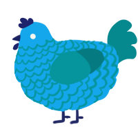 Waves, a sky and teal chicken with a lace pattern