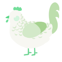 A white and gluppy chicken with a half-lace pattern
