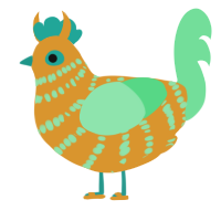 Finnegan, a orange and spring chicken with a bar pattern