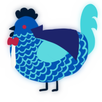 Vox, a ultramarine and aqua chicken with a lace pattern