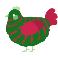 Zambelle Bloodlust, a leaf and crimson chicken with a bar pattern