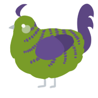 Deceit, a chartreuse and overcast chicken with a half-bar pattern