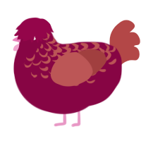 A maroon and red chicken with a half-lace pattern