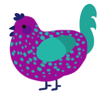 Sea, a plum and turquoise chicken with a speckle pattern