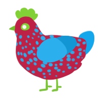 space bagel sickness, a crimson and sky chicken with a speckle pattern