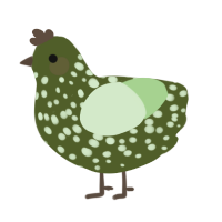 Moss, a olive and gluppy chicken with a speckle pattern