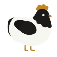 calla lily, a white and sable chicken with a head pattern