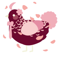 A maroon and pink chicken with a half-lace pattern