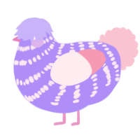 A lilac and rose chicken with a bar pattern