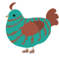 Oxidation, a turquoise and russet chicken with a bar pattern