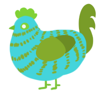(unnamed), a aqua and chartreuse chicken with a bar pattern